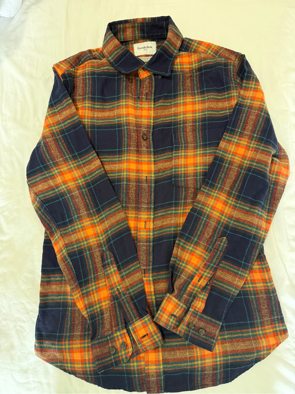 Goodfellow & Co Men's Navy and Orange Plaid Button-Down Shirt